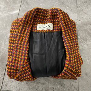 Gianni Sport Vintage Multi-Color Wool Houndstooth Blazer Jacket Size 12 Flawed